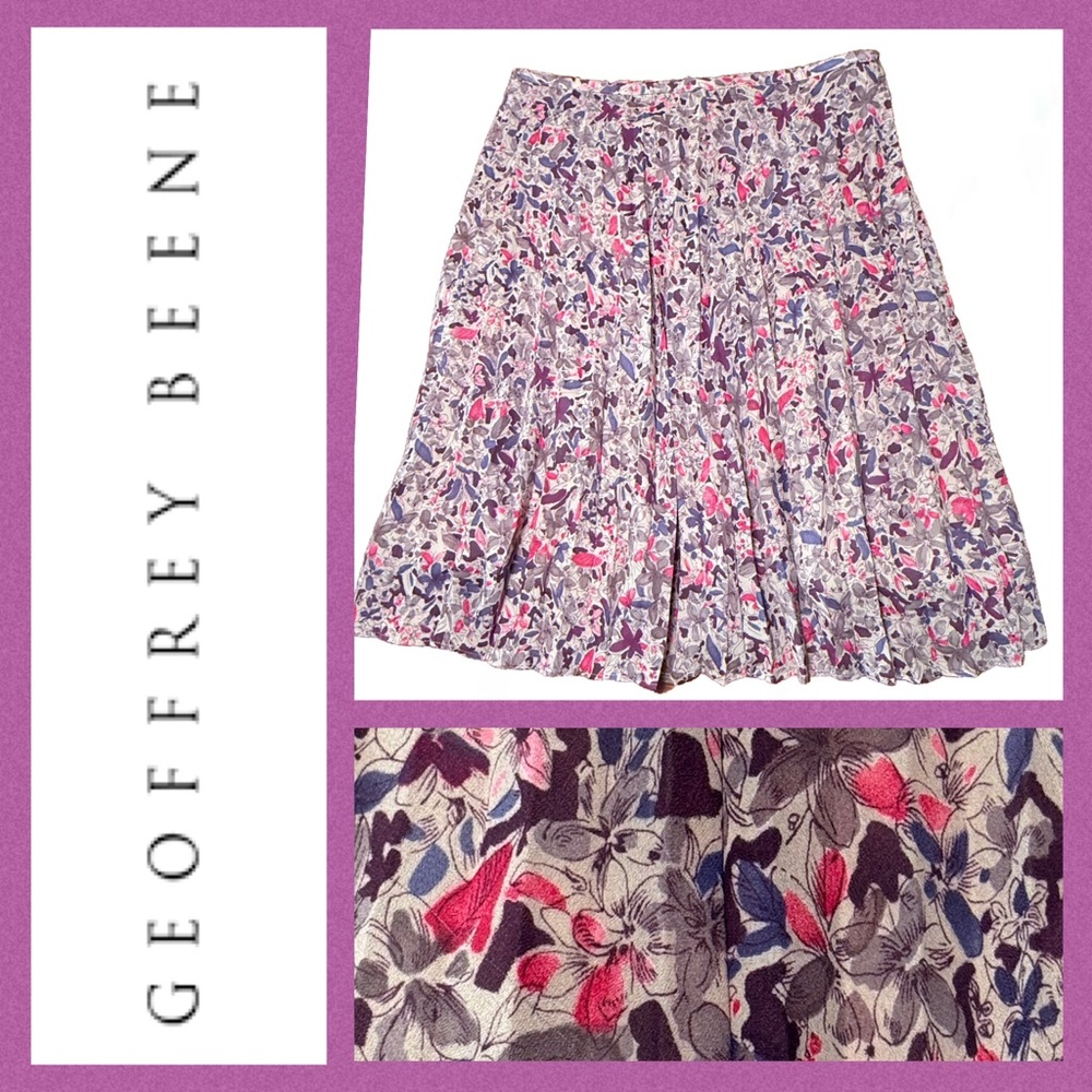 Vintage Geoffrey Beene Women's A-Line Floral Skirt - Pink and Blue Size 12